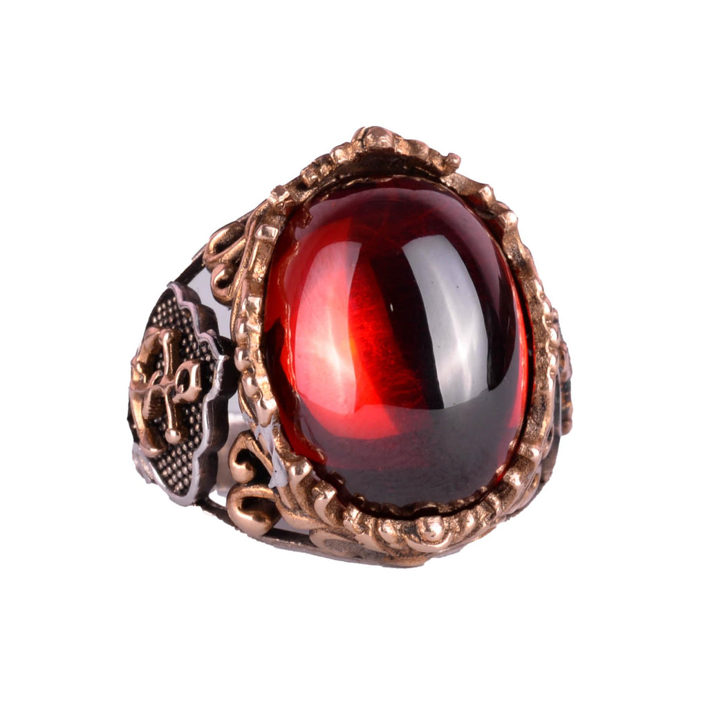 Silver Sailor Anchor Garnet Stone Ring