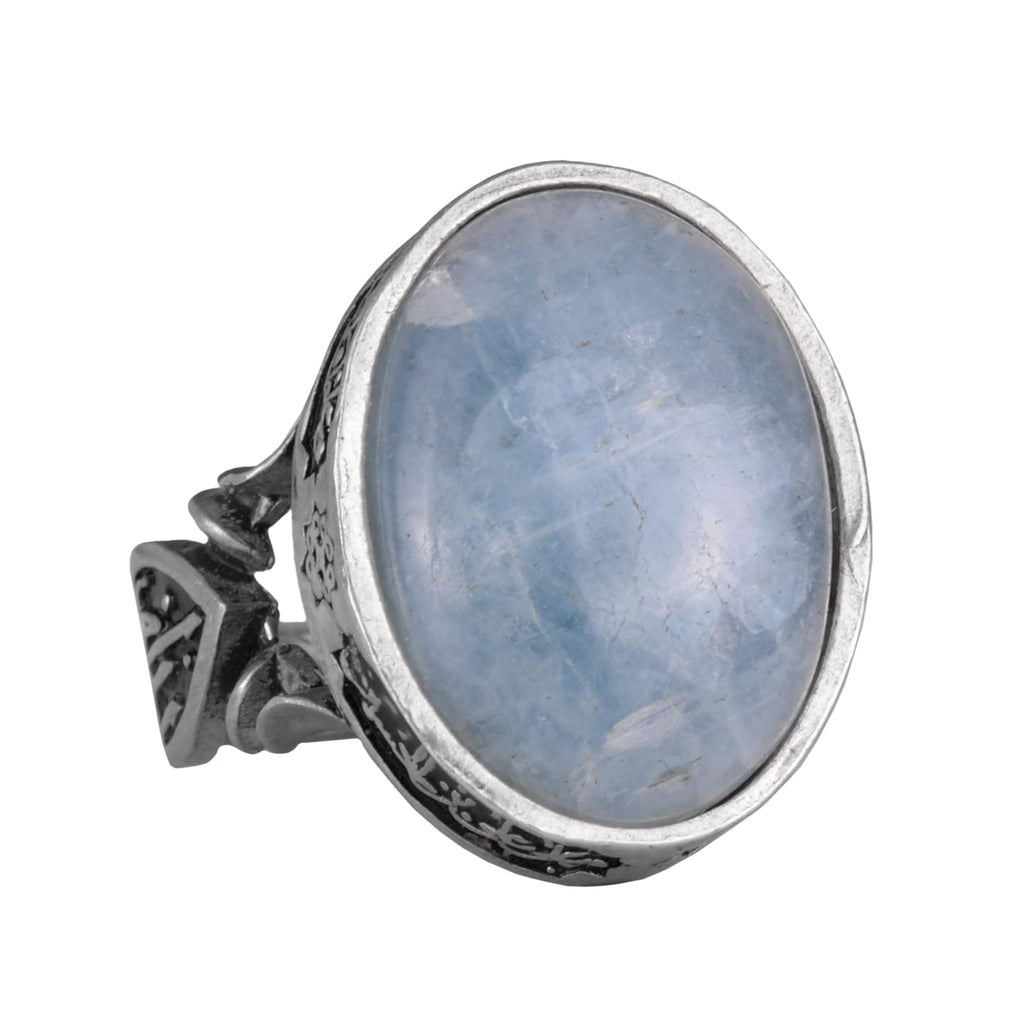 Natural Aquamarine Stone Men's Ring, Handcrafted 925 Sterling Silver Jewelry - Symbol of Peace, Protection, and Spirituality