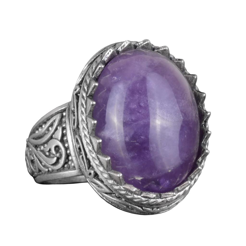 Handmade Natural Amethyst Stone Ring - 925 Sterling Silver Men's Ring