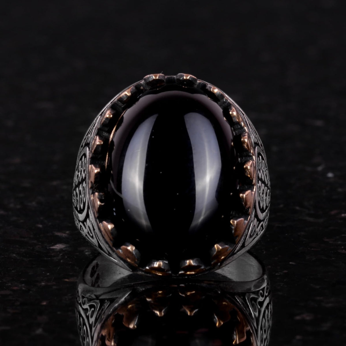 925 Sterling Silver Men's Ring - Natural Onyx Stone (Model-2) — 3