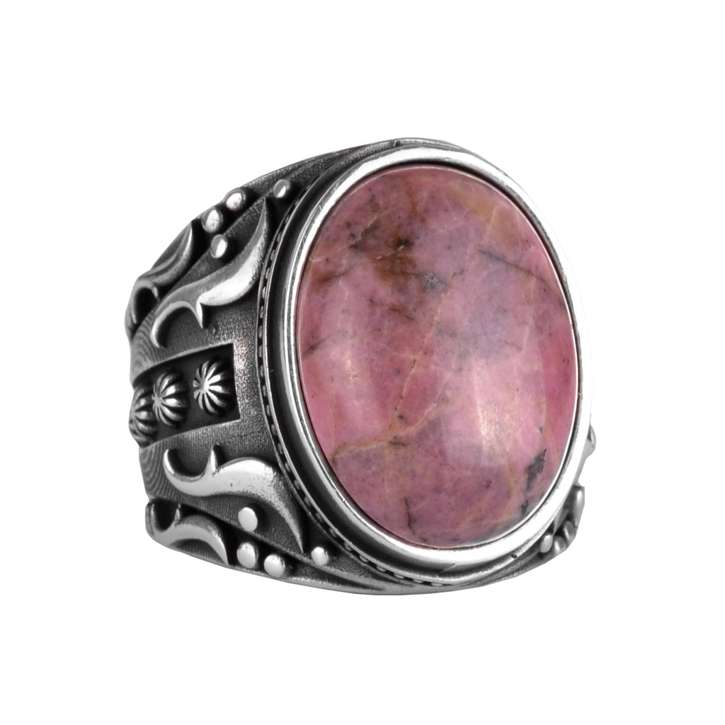 Handmade Natural Rhodonite Pink Stone Ring - 925 Sterling Silver