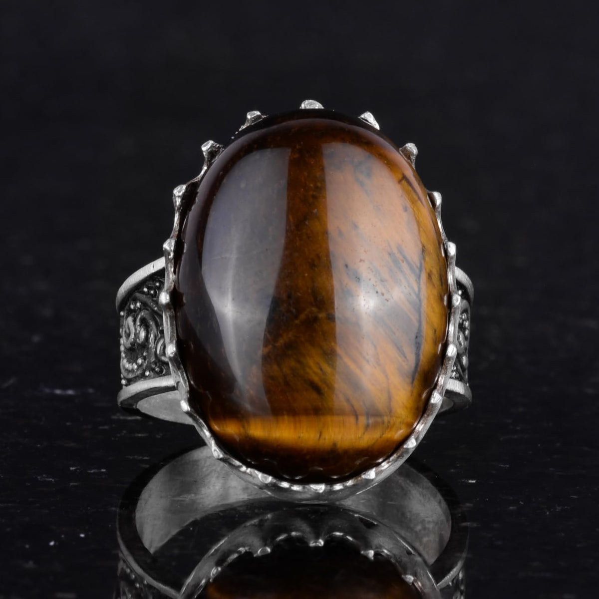 Natural Stone Ring - 925 Sterling Silver Big Ring — 4