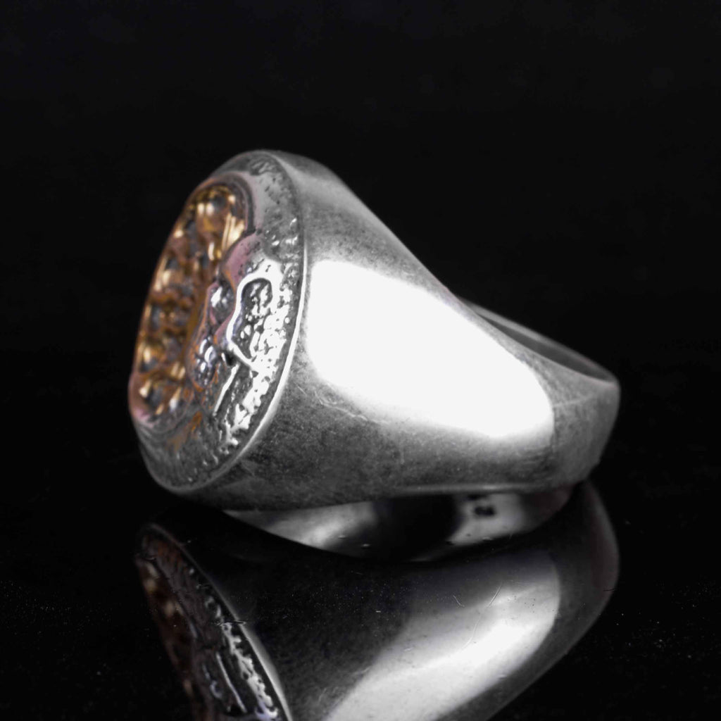 KAMBO 925 Sterling Silver Men's Ring – Gold Plated Sun and Skull Design Ring – Handmade Gothic Statement Jewelry — 6