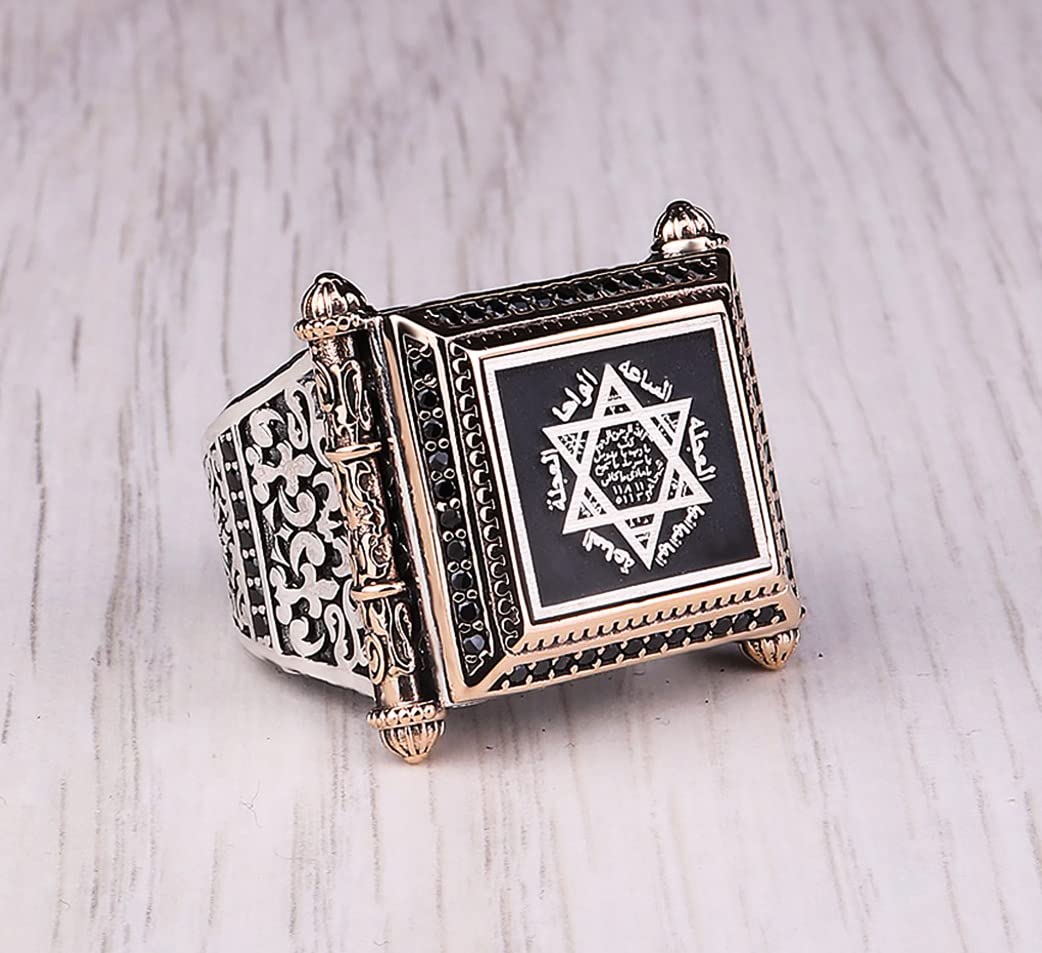 Men's Onyx Stone Ring - Star of David Design — 5