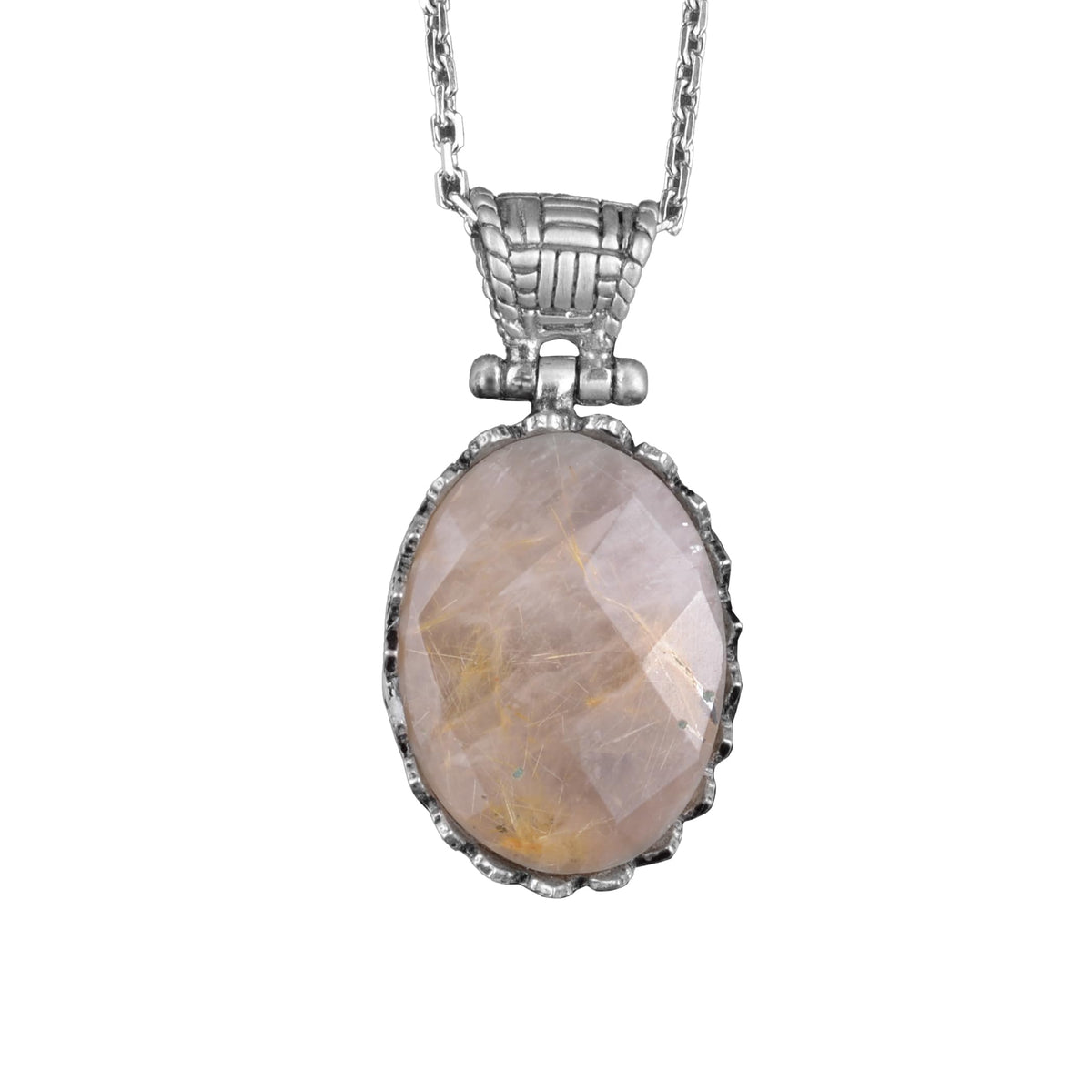 Natural Rutilated Quartz Necklace - 925 Sterling Silver Necklace