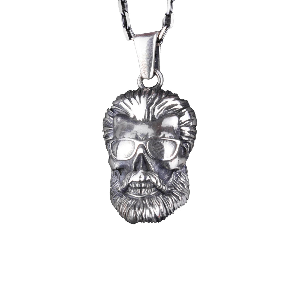 925 Sterling Silver Bearded Skull Necklace