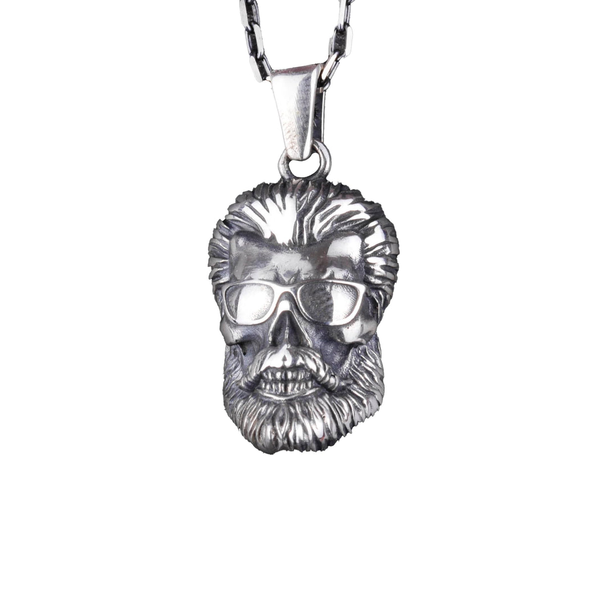 925 Sterling Silver Bearded Skull Necklace