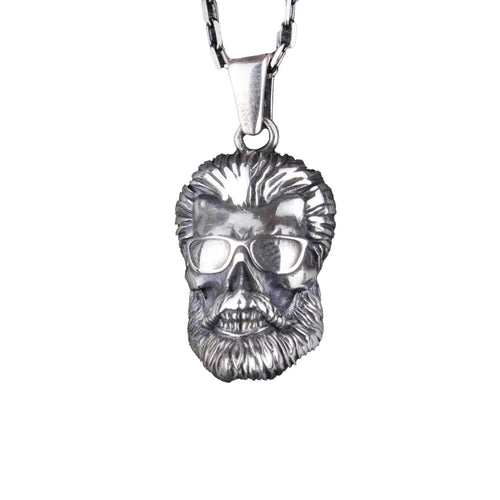 925 Sterling Silver Bearded Skull Necklace