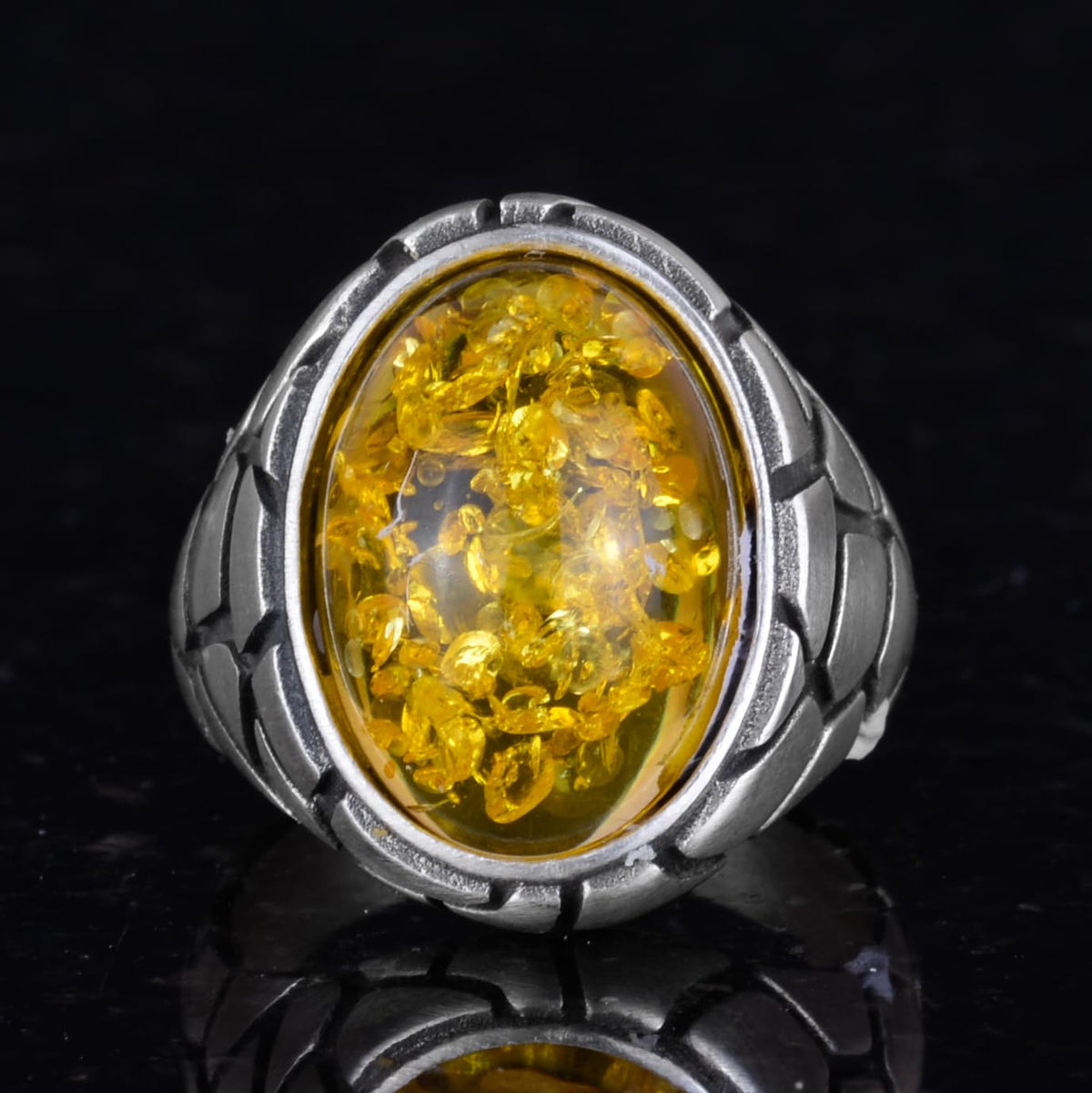 Luxury 925 Sterling Silver Stone Ring - Various Collection (Honey Amber Stone) — 2