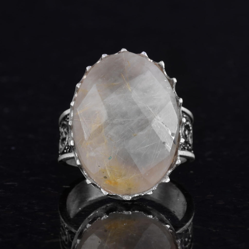 Natural Stone Ring - 925 Sterling Silver Big Ring - Handmade Ring (Golden Rutilated Quartz) — 4