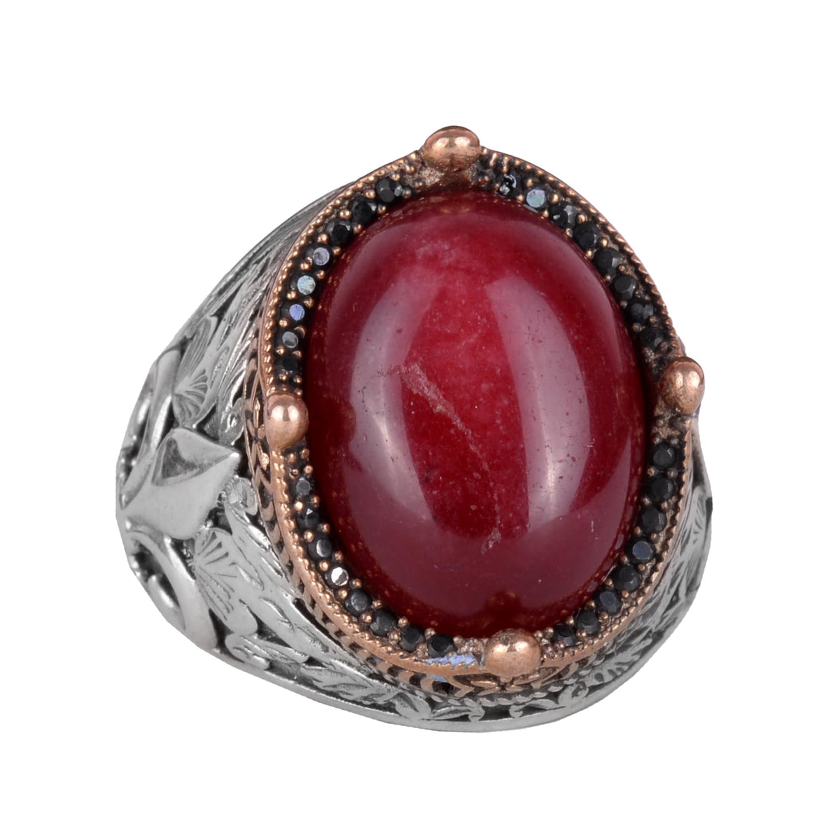 925K Silver Handmade Men's Ring - Available with Different Natural Stones (Cabochon Ruby)