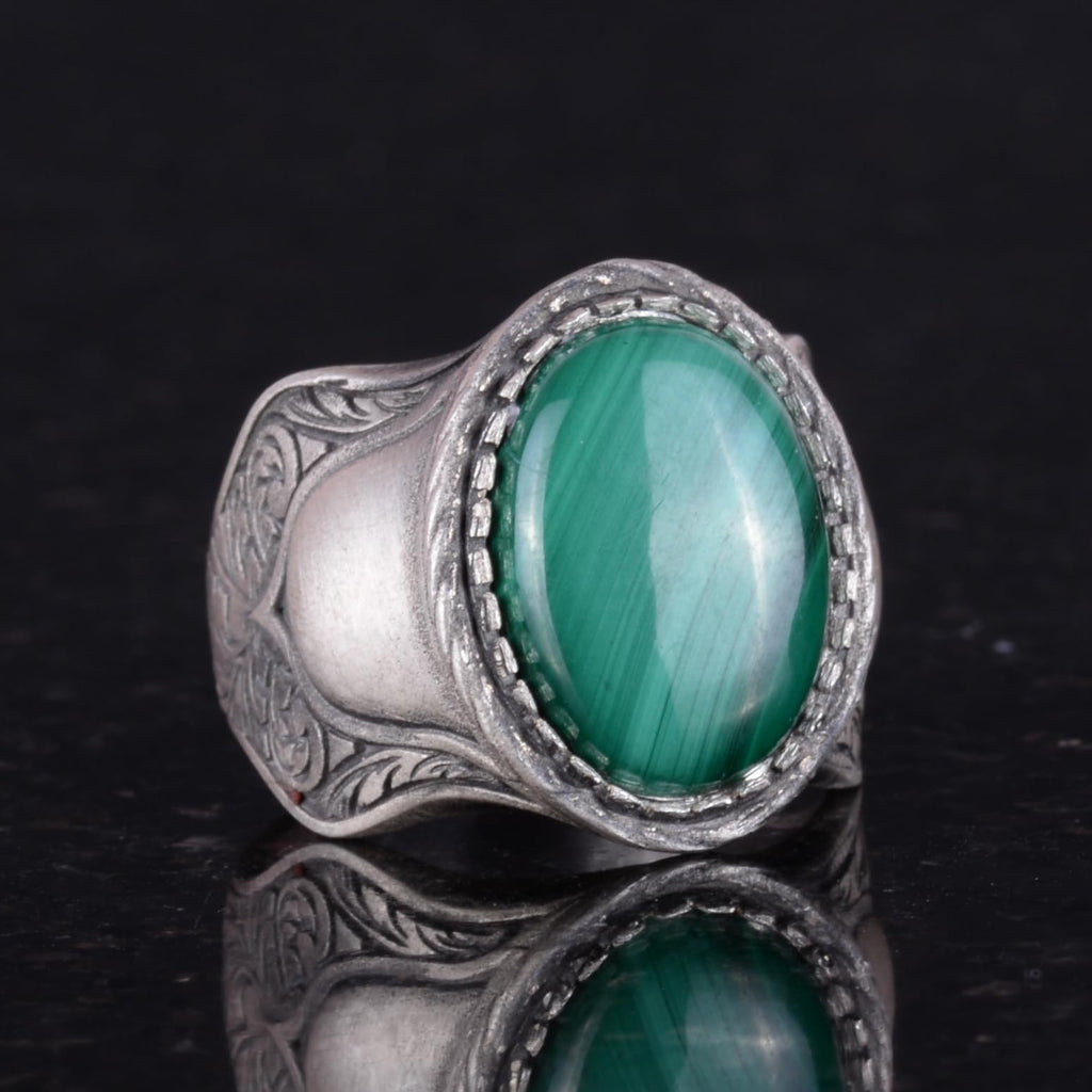Natural Stone Ring, 925 Sterling Silver Ring, Malachite — 5
