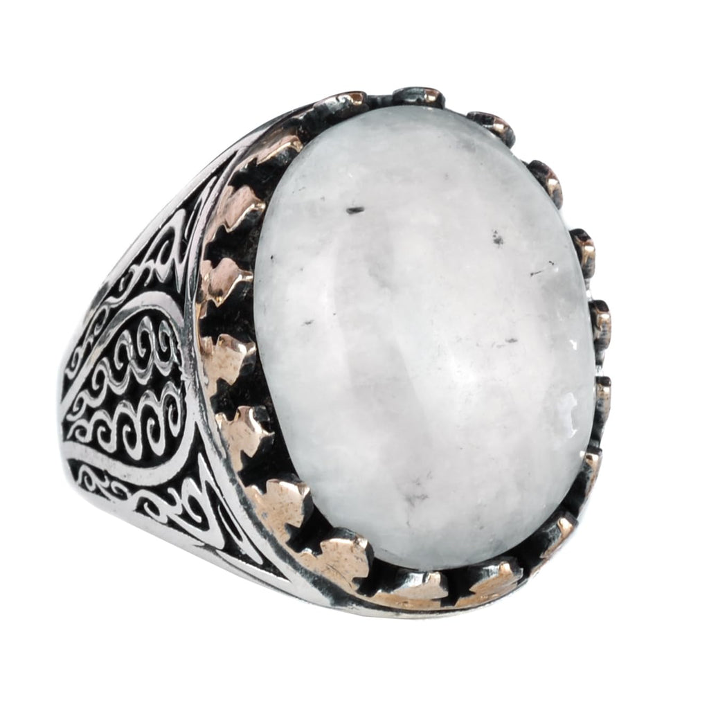 925 Sterling Silver Men's Ring - Handcrafted Elegance with Natural Moonstone