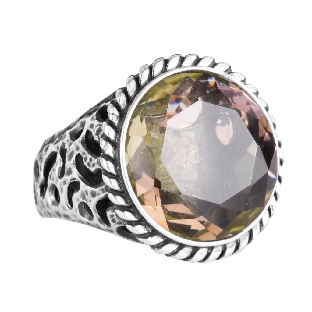 925 Sterling Silver Men's Ring - Handcrafted Synthetic Citrine Stone Ring - Modern Design