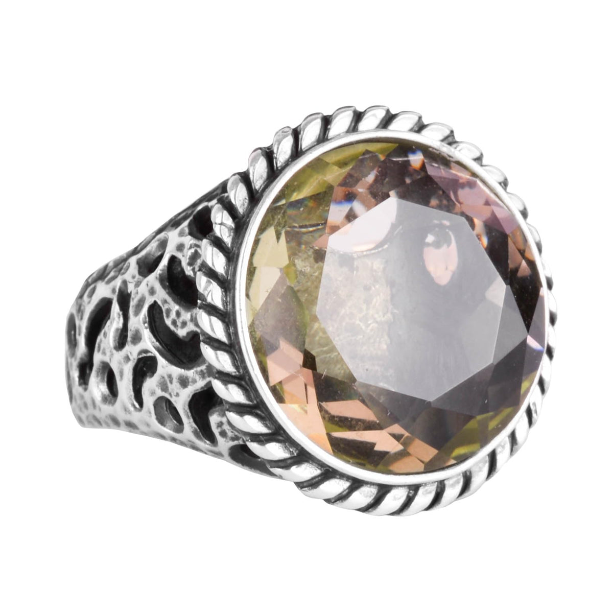 925 Sterling Silver Men's Ring - Handcrafted Synthetic Citrine Stone Ring - Modern Design