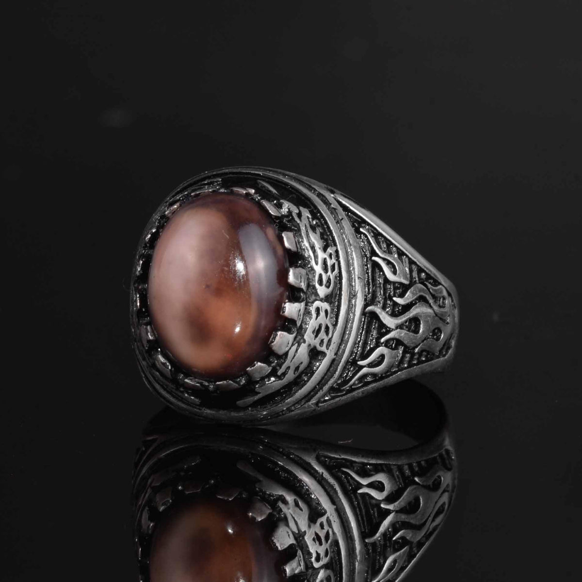KAMBO Natural Opal 925 Sterling Silver Men's Ring – Fire-Inspired Side Design Handmade Statement Ring (Style-4) — 5