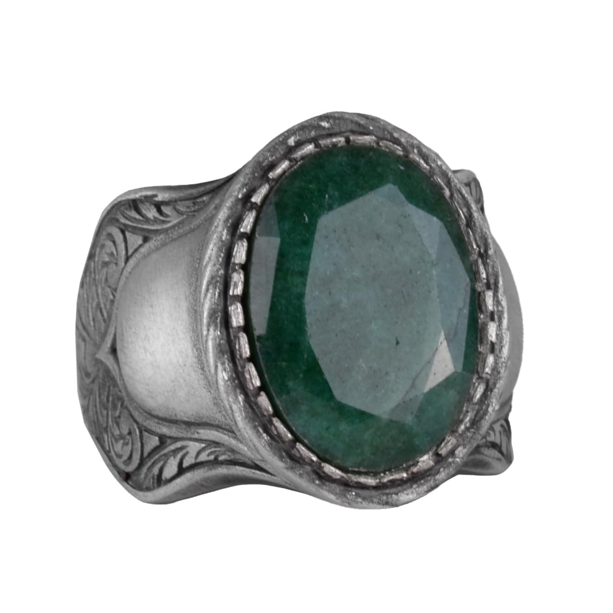 Natural Stone Ring - Emerald, 925 Sterling Silver