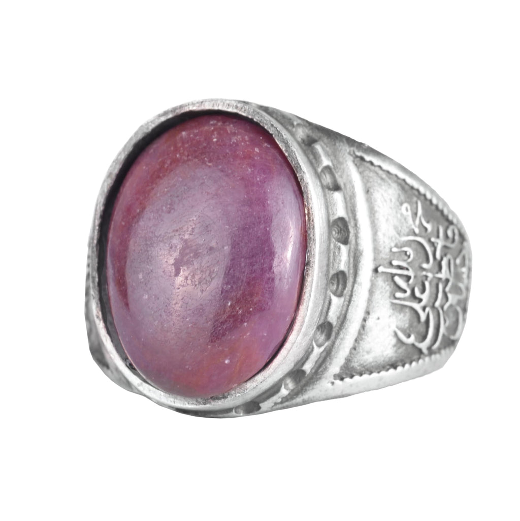 KAMBO Natural Ruby Stone Men's Ring 925 Sterling Silver - Carved Vintage Design Handmade (Model-2)