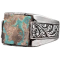 KAMBO Handmade Men's Ring in 925 Sterling Silver with Genuine Arizona Turquoise Stone, Vintage Style-3 Design, Statement