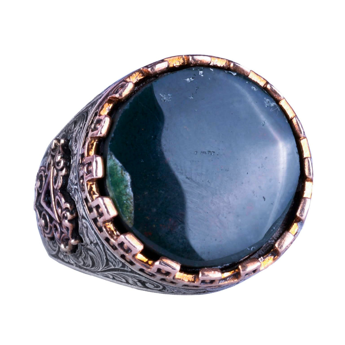 Natural Stone Ring - Handcrafted King Ring - 925 Sterling Silver (Bloodstone)