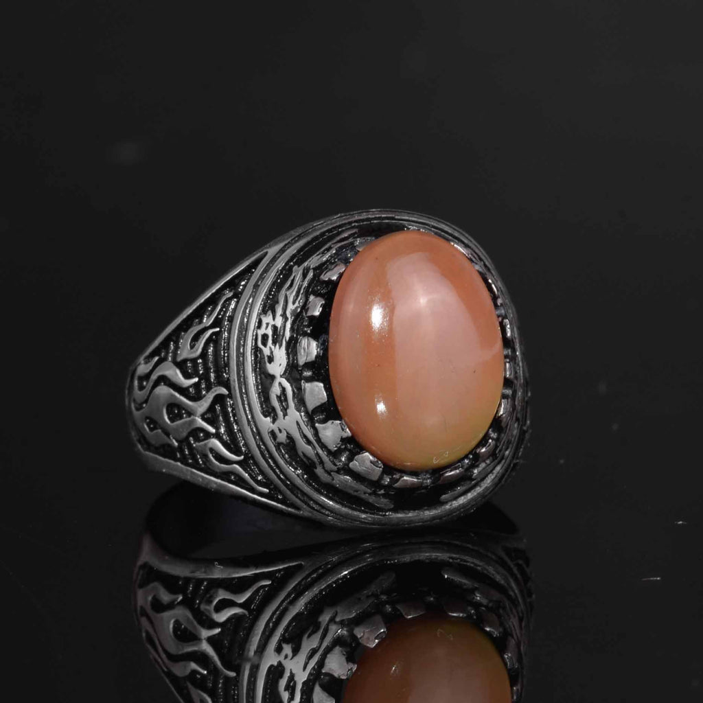 KAMBO Natural Opal 925 Sterling Silver Men's Ring – Fire-Inspired Side Design Handmade Statement Ring (Style-8) — 6
