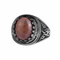 KAMBO Natural Opal 925 Sterling Silver Men's Ring – Fire-Inspired Side Design Handmade Statement Ring (Style-1)