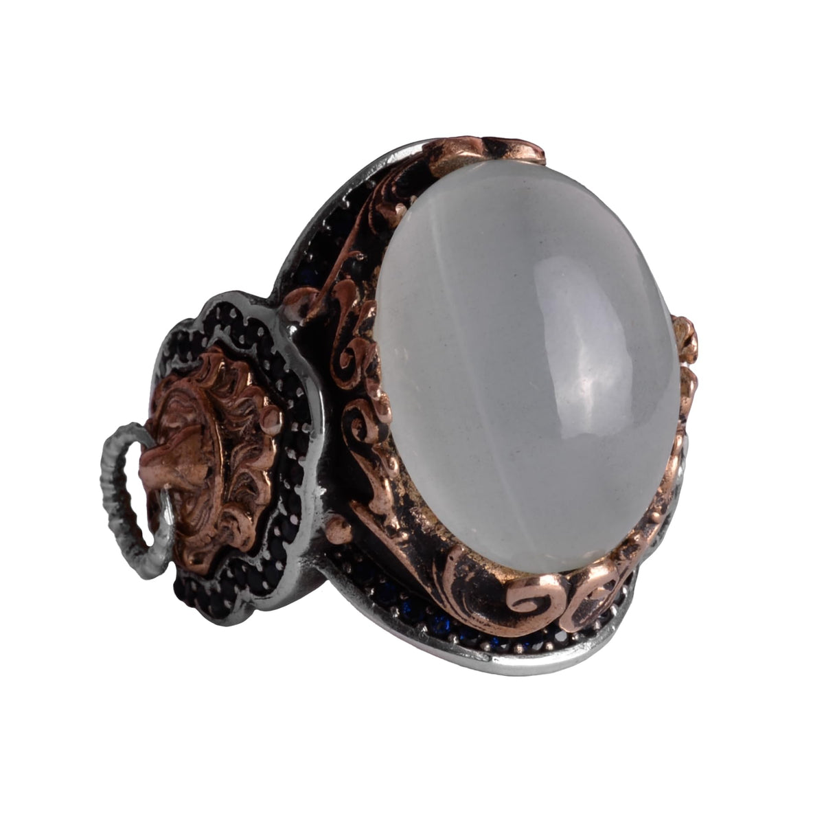 Handcrafted Lion Cabochon Aquamarine Stone Ring
