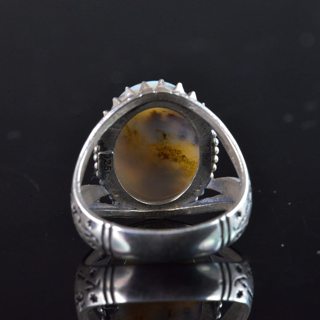 Yemen Tree Stone Ring, Islamic Zulfiqar Sword Design, 925 Sterling Silver Men's Ring — 8