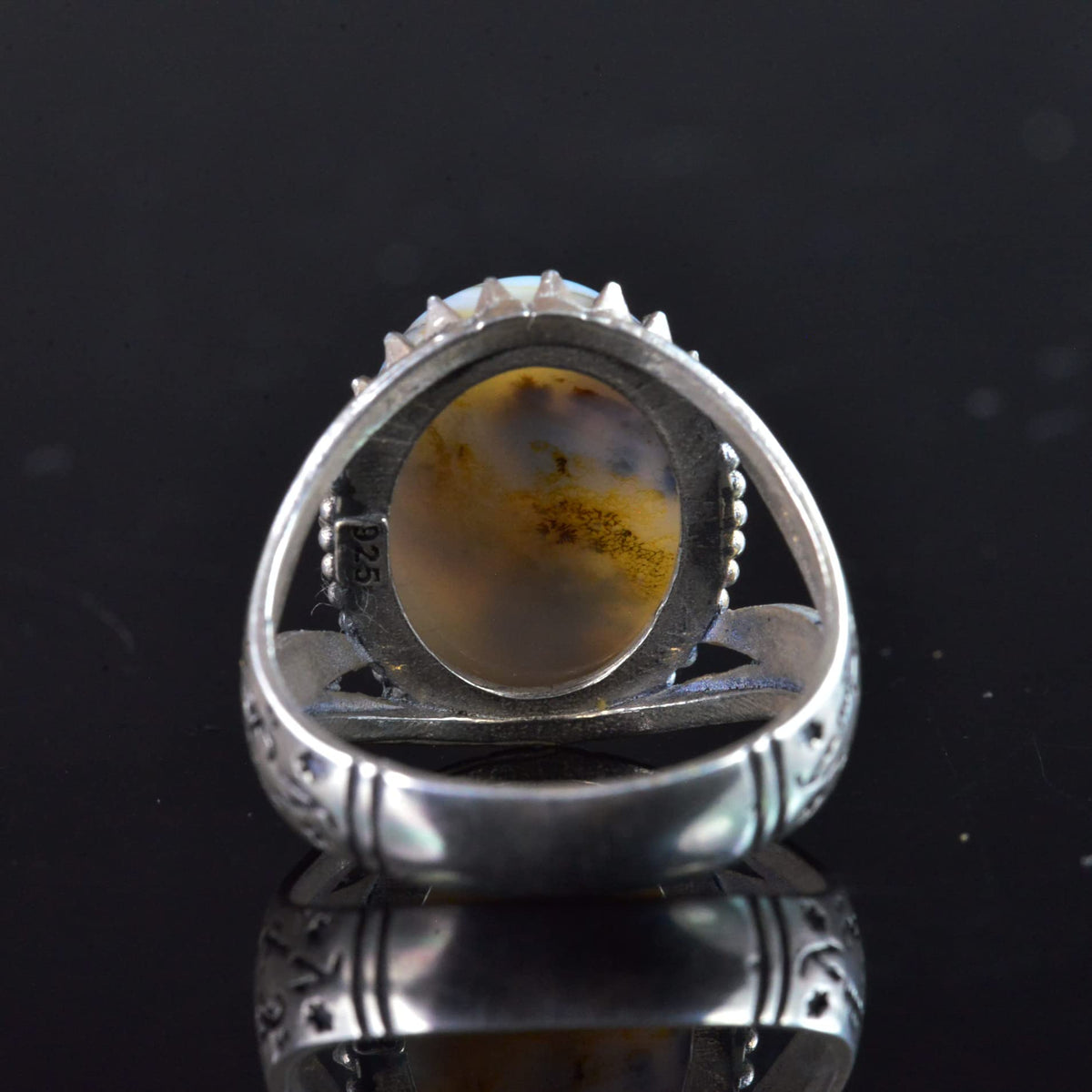 Yemen Tree Stone Ring, Islamic Zulfiqar Sword Design, 925 Sterling Silver Men's Ring — 8