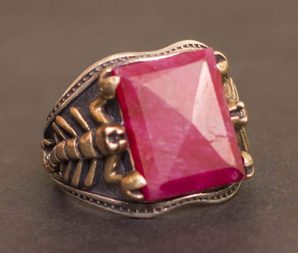 KAMBO 925 Sterling Silver Men's Ring - Natural Ruby Gemstone Scorpion Design — 5
