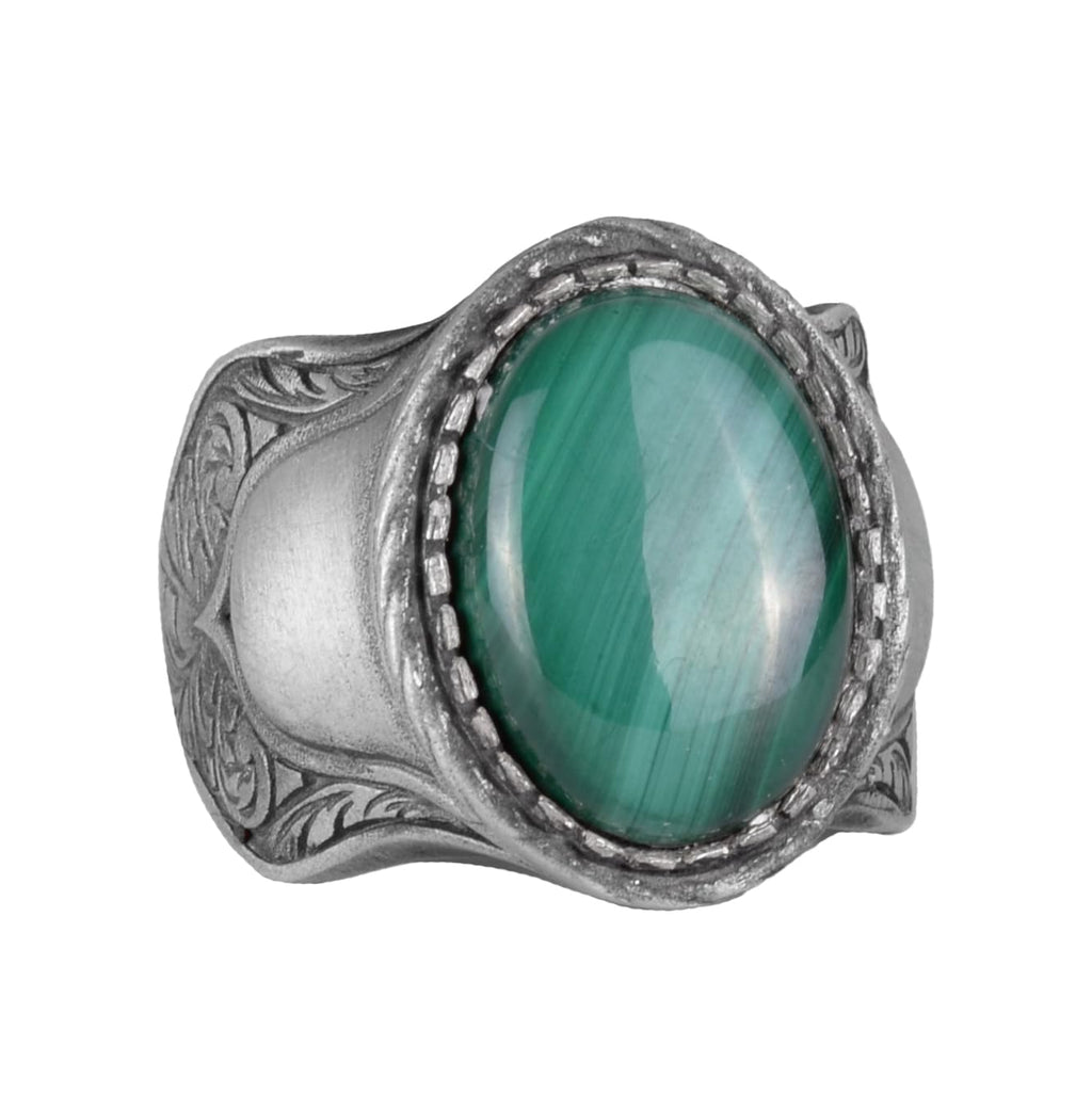 Natural Stone Ring, 925 Sterling Silver Ring, Malachite