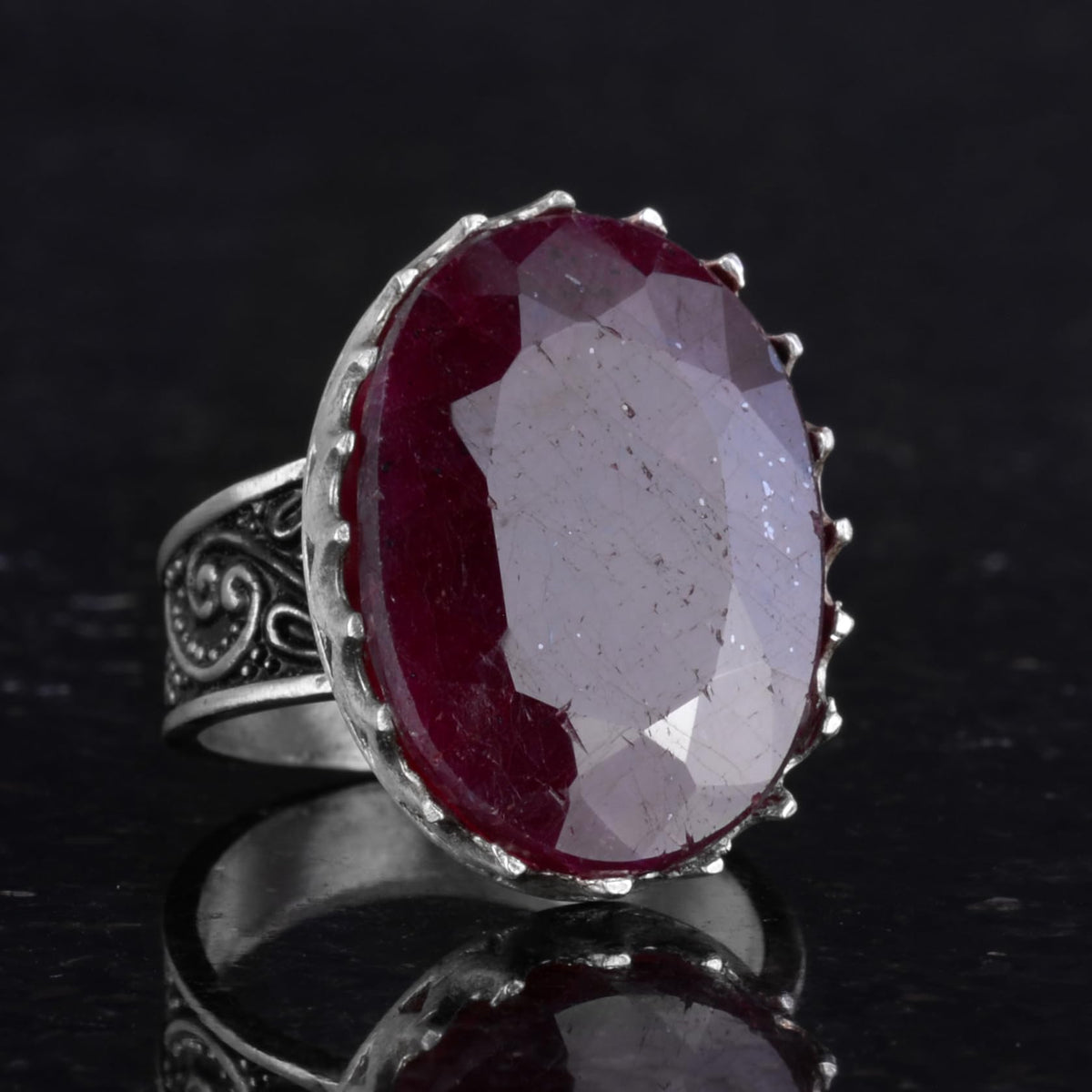 Natural Ruby Stone Ring - 925 Sterling Silver Handcrafted Ring — 6