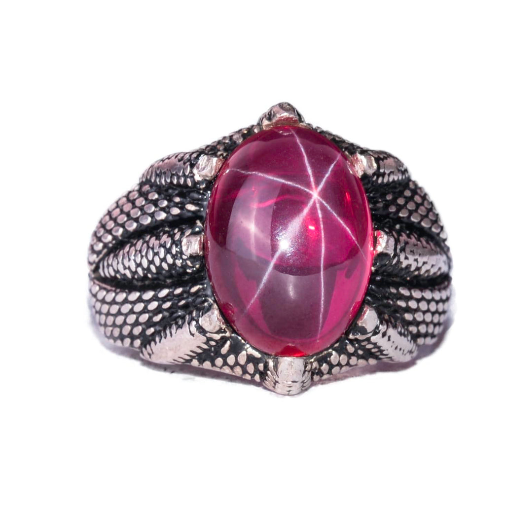 Handmade Silver Claw Ring with Natural Star Ruby Stone – Power and Courage for Leo