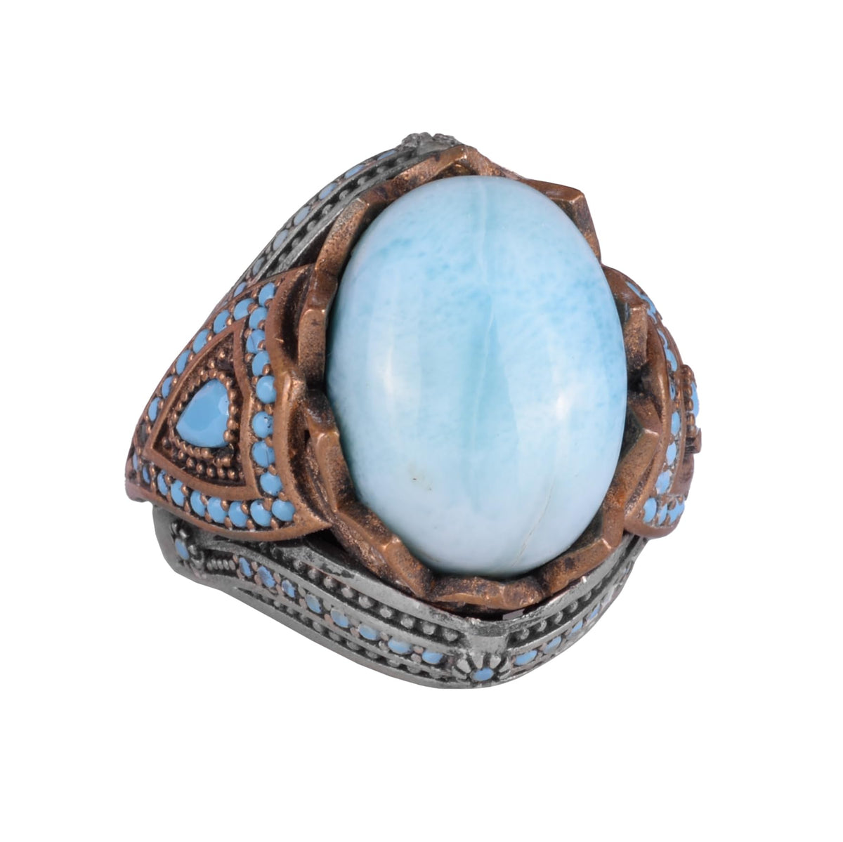 Natural Larimar Stone Handcrafted 925 Sterling Silver Ring