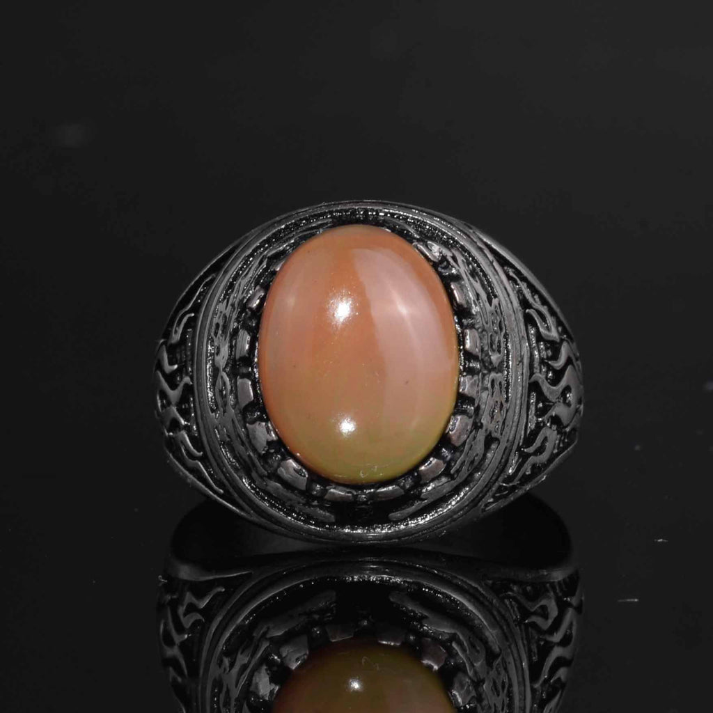 KAMBO Natural Opal 925 Sterling Silver Men's Ring – Fire-Inspired Side Design Handmade Statement Ring (Style-8) — 4