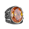 925 Sterling Silver Ring, Designer Silver Men's Ring (Orange Artificial Citrine Stone)