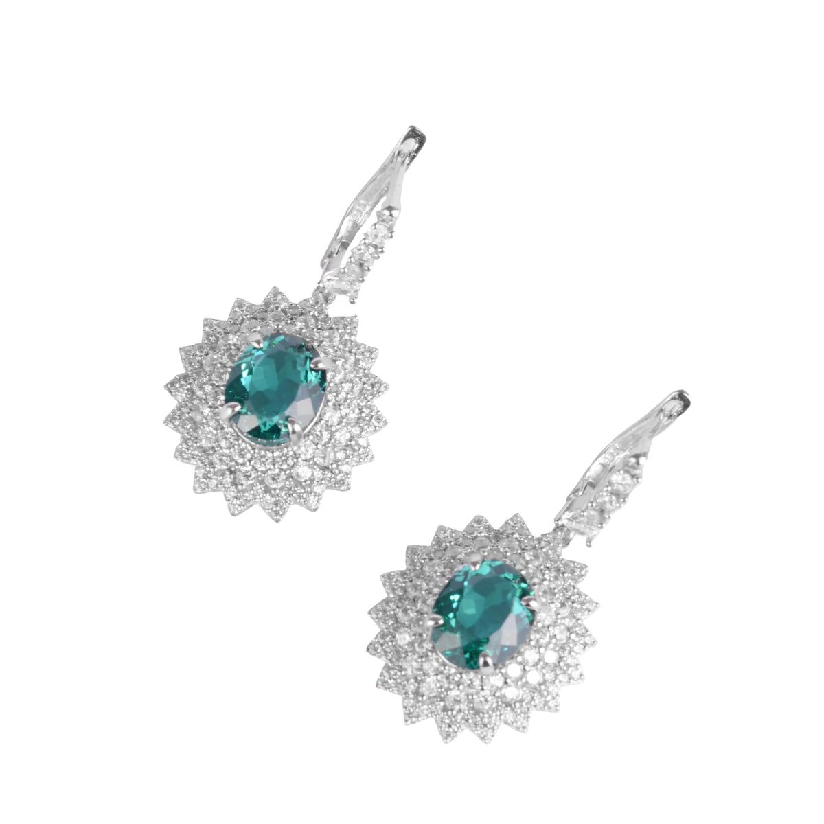 Green Stone Women's Earrings 925 Sterling Silver – Oval Halo Dangle Women's Drop Earrings