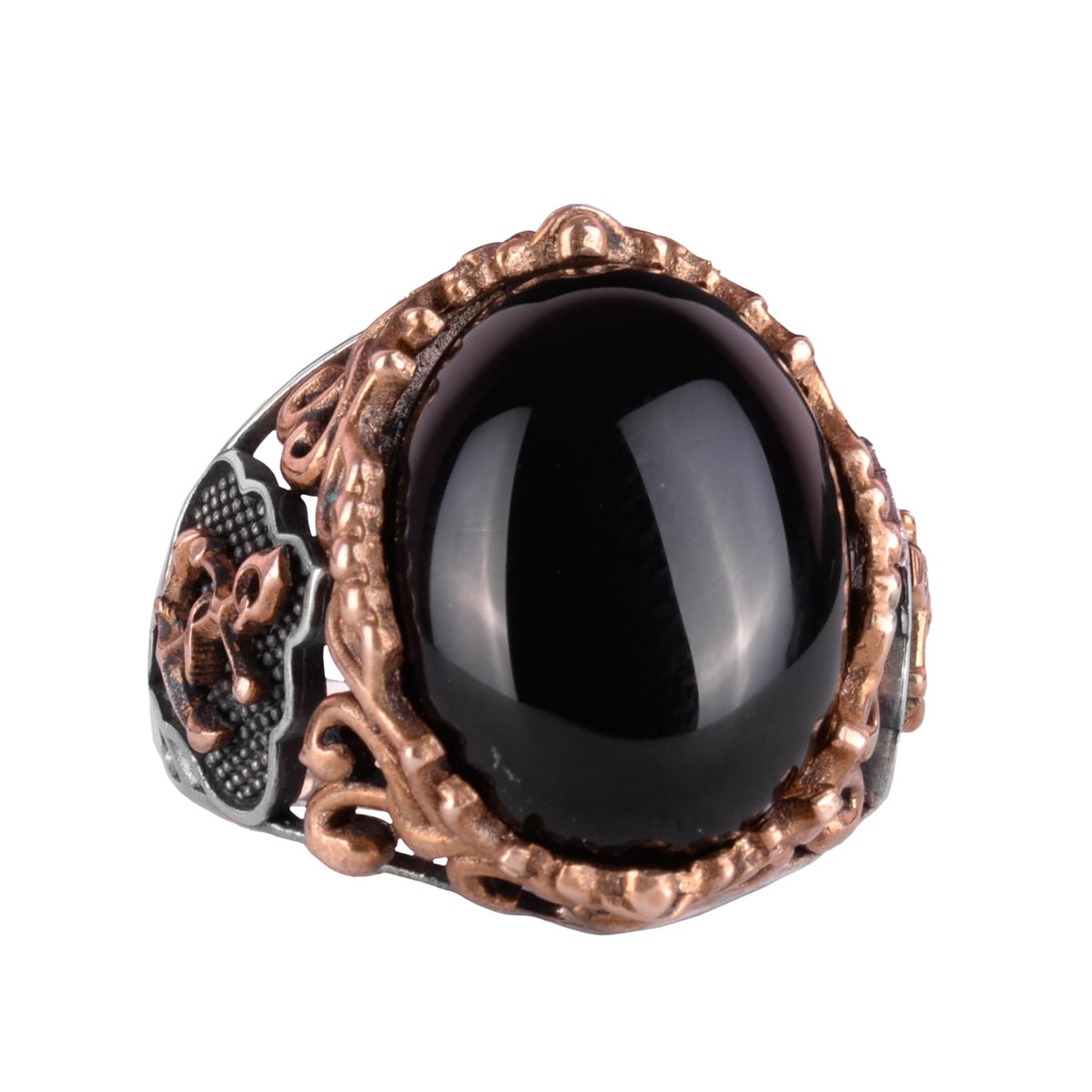 925 Sterling Silver Sailor Ring, Natural Onyx Stone