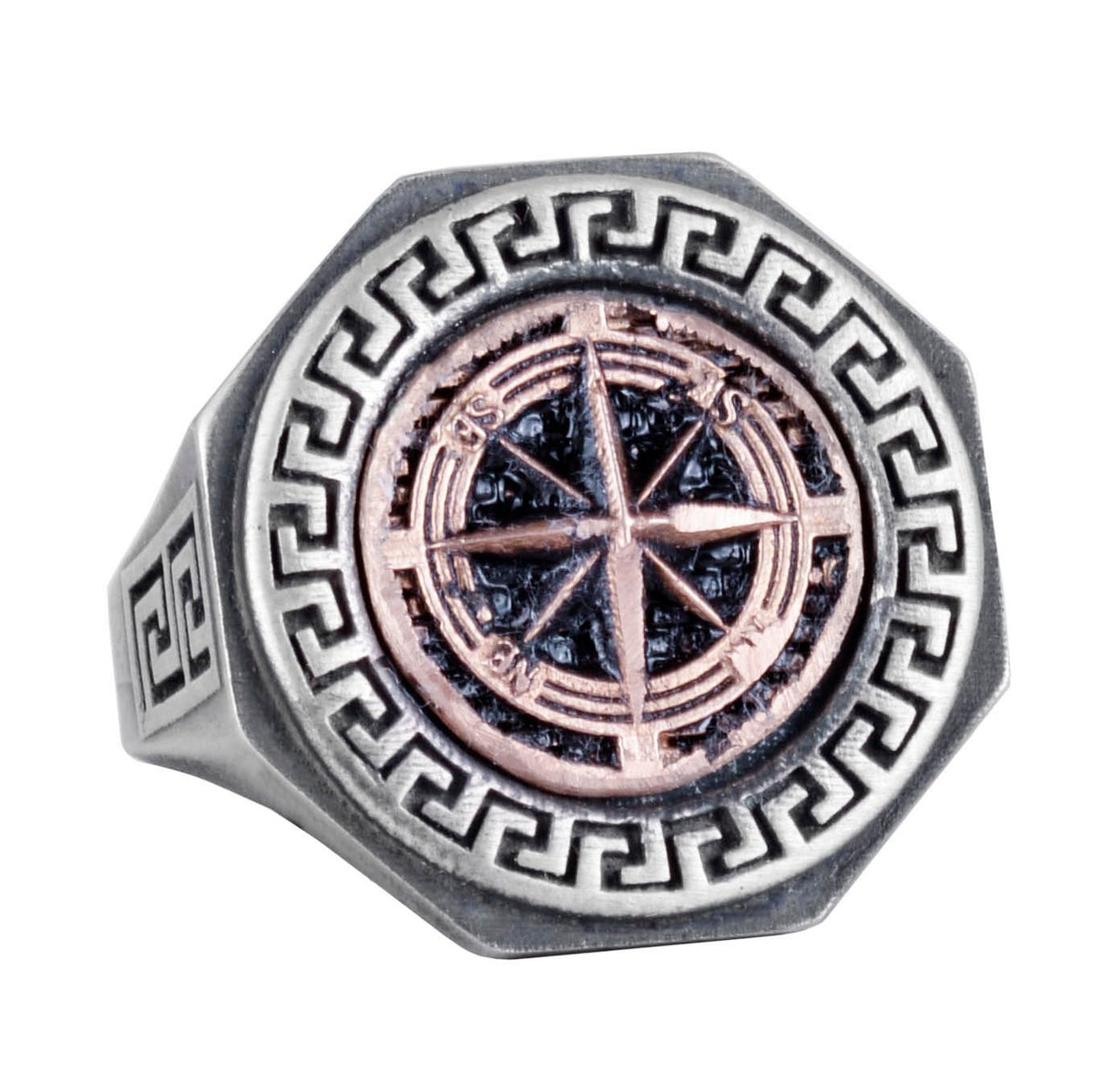 925 Sterling Silver Ring - Greek Key Design Men's Ring - Handmade Ring (Compass)