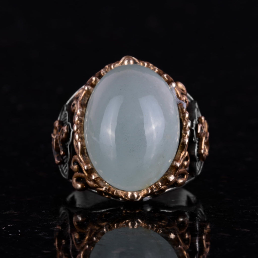 Nautical Rope Silver Ring, Natural Stone Ring, 925 Sterling Silver Ring (Cabochon Aquamarine) — 5