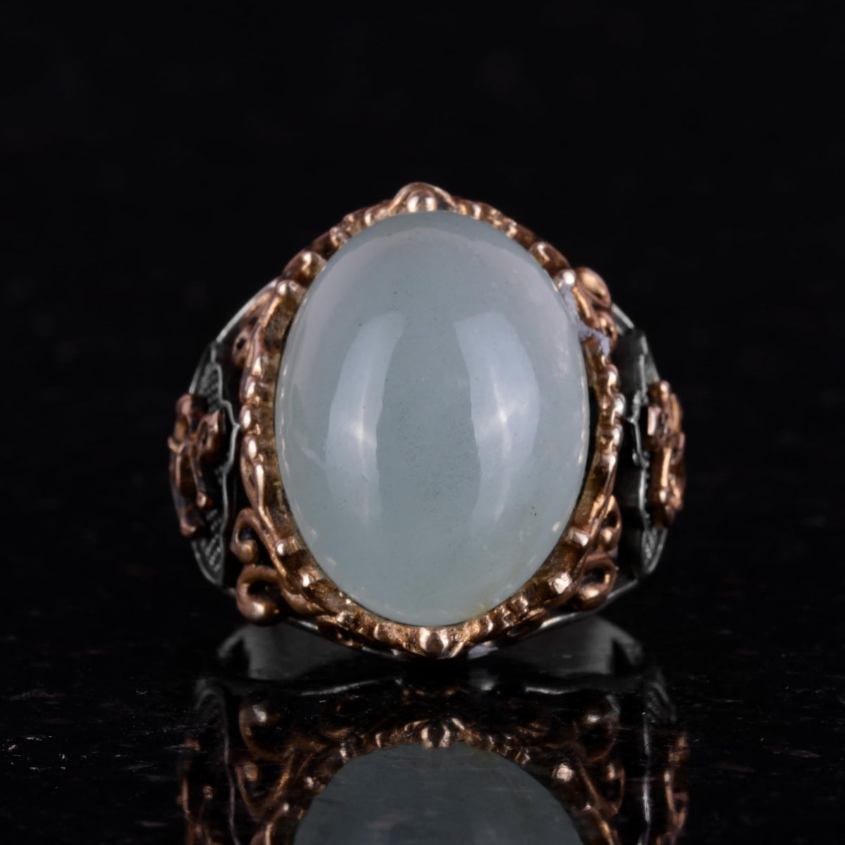 Nautical Rope Silver Ring, Natural Stone Ring, 925 Sterling Silver Ring (Cabochon Aquamarine) — 5