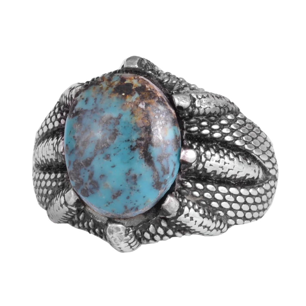 KAMBO 925 Sterling Silver Claw Detailed Natural Turquoise Stone Ring – Handmade Men's Legendary Warrior Jewelry (Style-8)