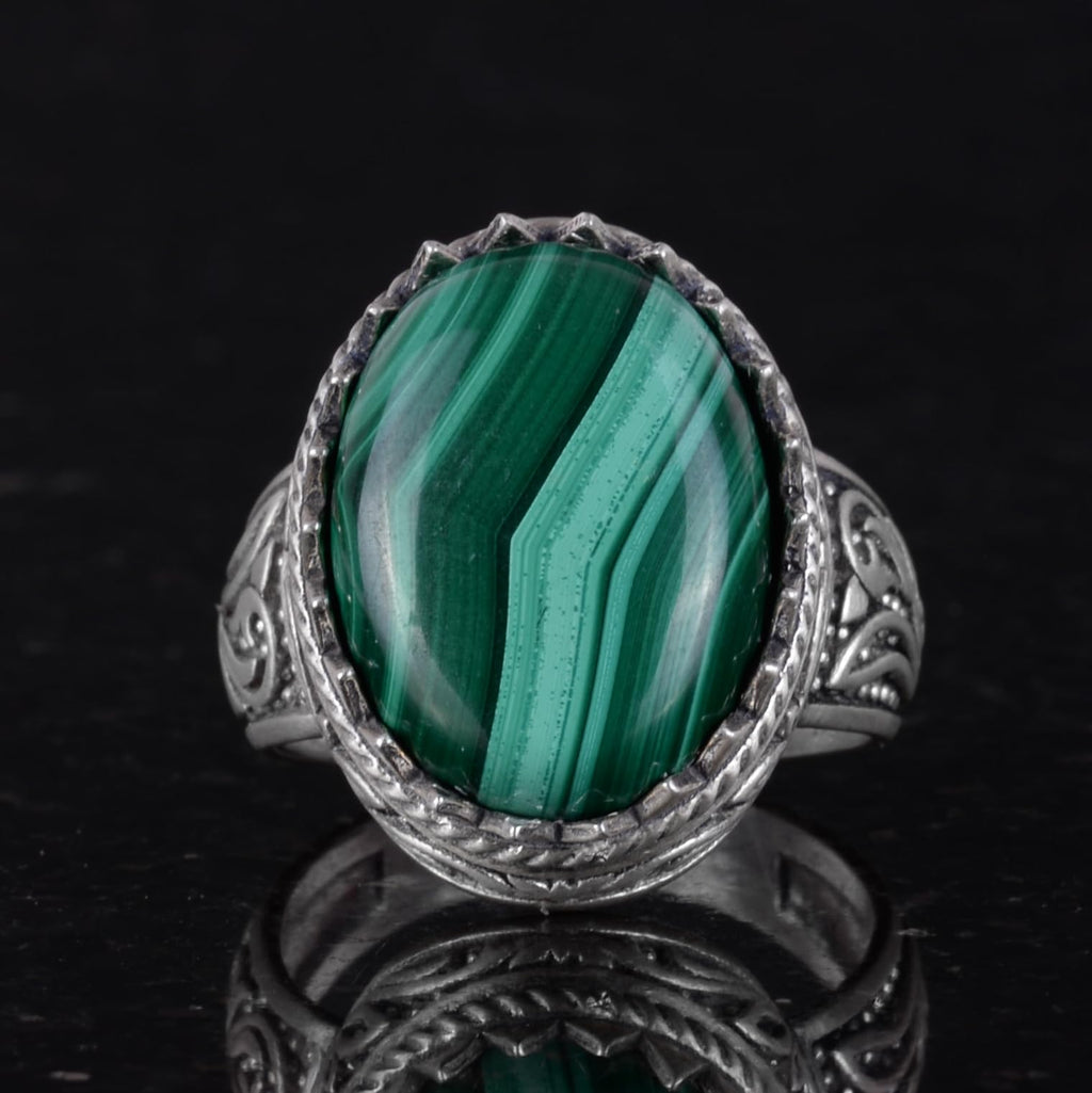 Handmade Malachite Stone Ring - 925 Sterling Silver Men's Ring — 2