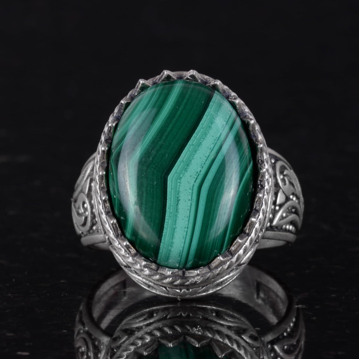 Handmade Malachite Stone Ring - 925 Sterling Silver Men's Ring — 2