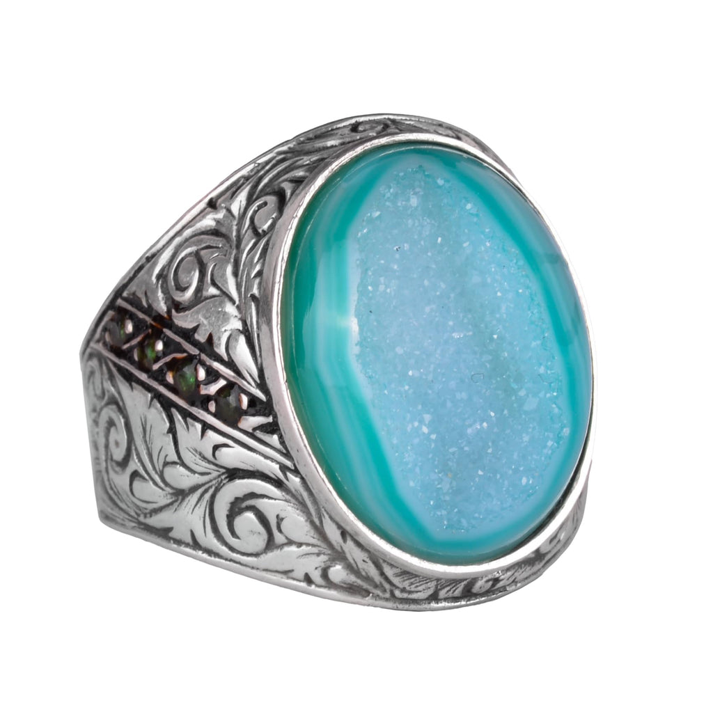 925 Sterling Silver Ring, Natural Druzy Quartz Stone Ring