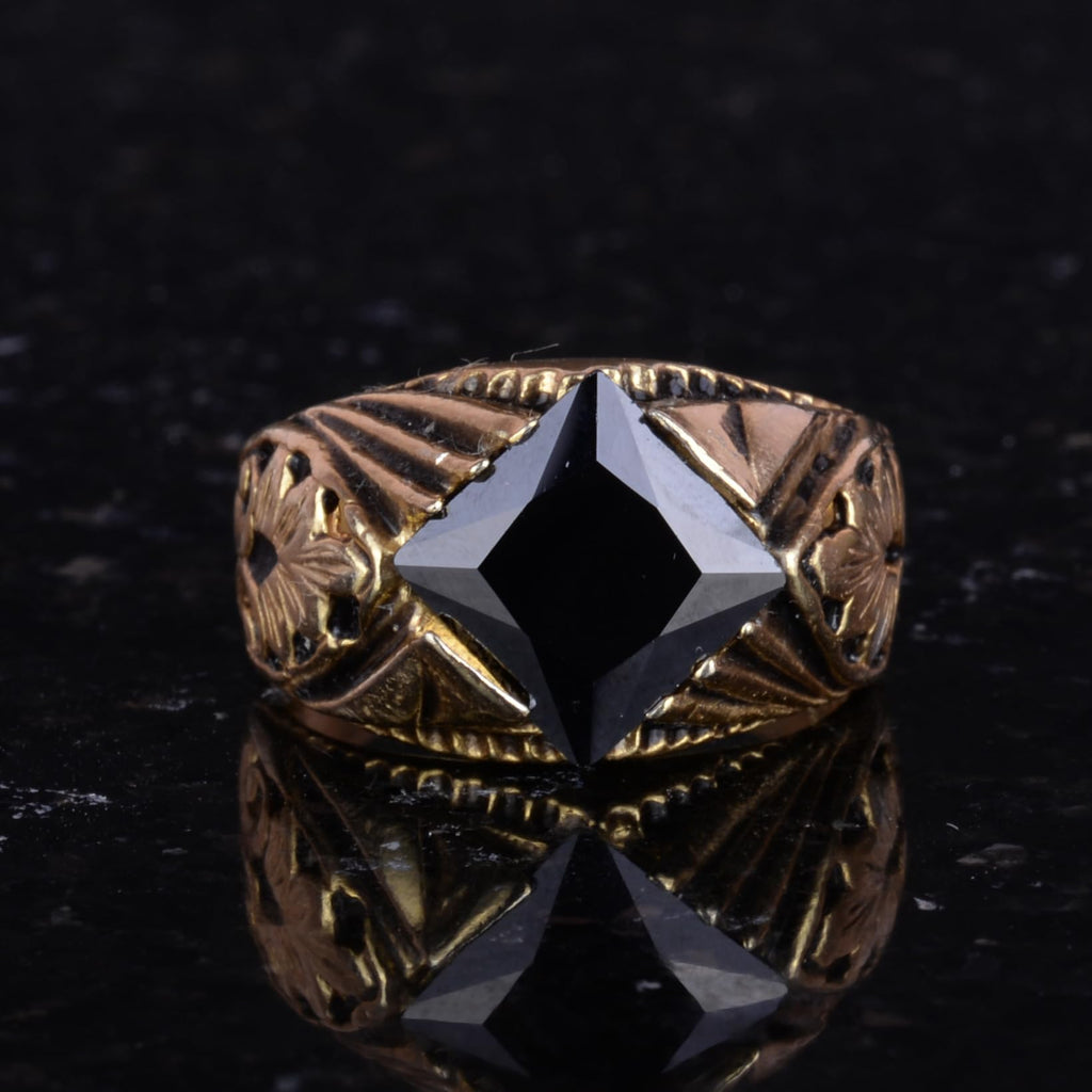 KAMBO Handmade 925 Sterling Silver Created Obsidian Ring for Men, Modern Gold Plated Statement Jewelry, Elegant Vintage 
