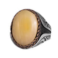 KAMBO Men's Natural Baltic Amber Stone Ring – 925 Sterling Silver Handmade Statement Ring – Authentic Amber Jewelry with Ottoman Style Details (Style-14)