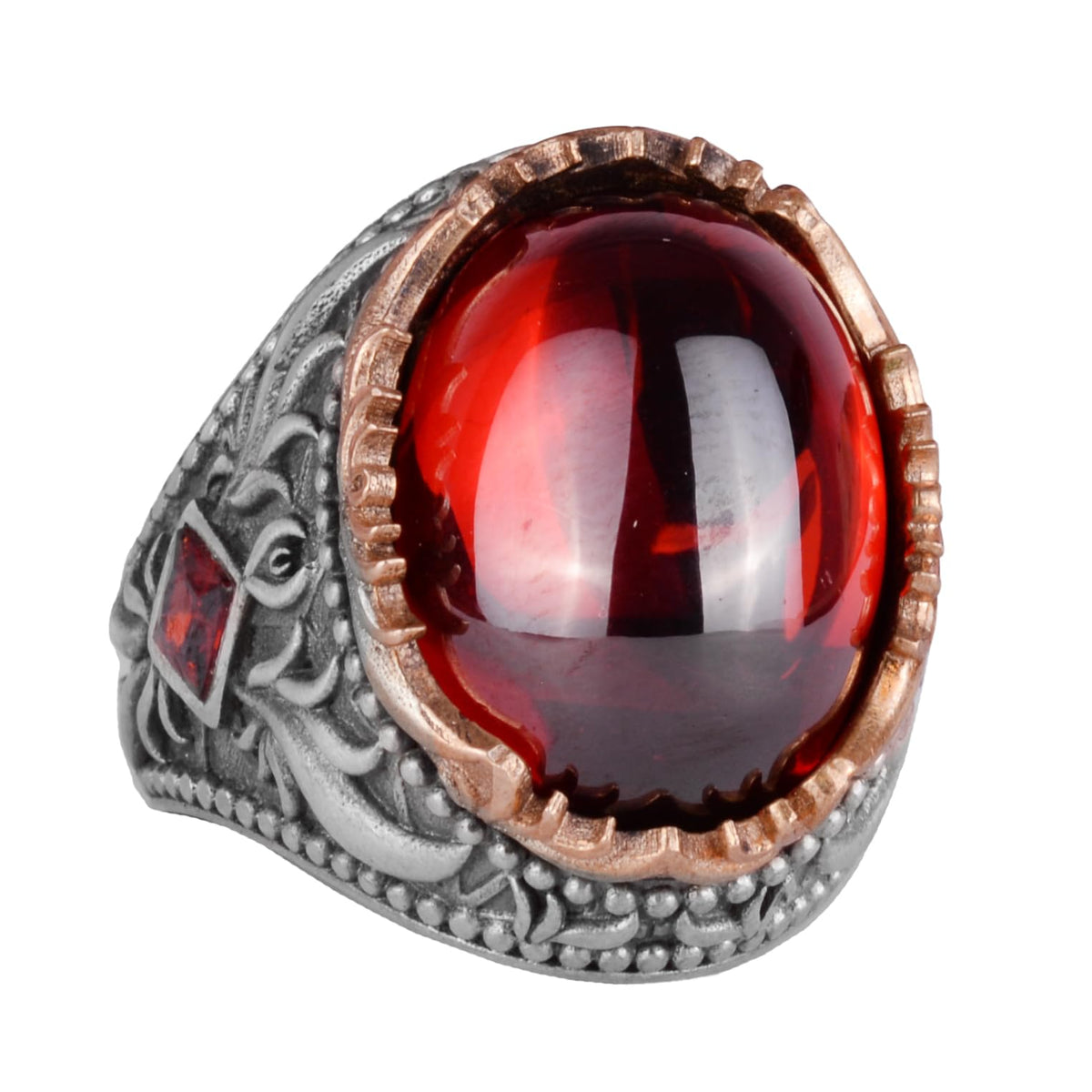 Synthetic Stone Ring - Handmade Men's Ring - Stylish 925 Sterling Silver Men's Jewelry (Cabochon Garnet)