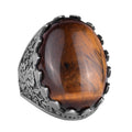 Natural Stone Ring - Rose Pattern Ring - 925 Sterling Silver - Handmade Large Ring (Tiger Eye)