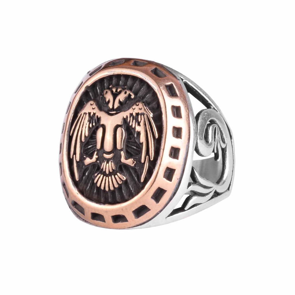 Silver Men's Ring - Double-Headed Eagle Byzantine Ring